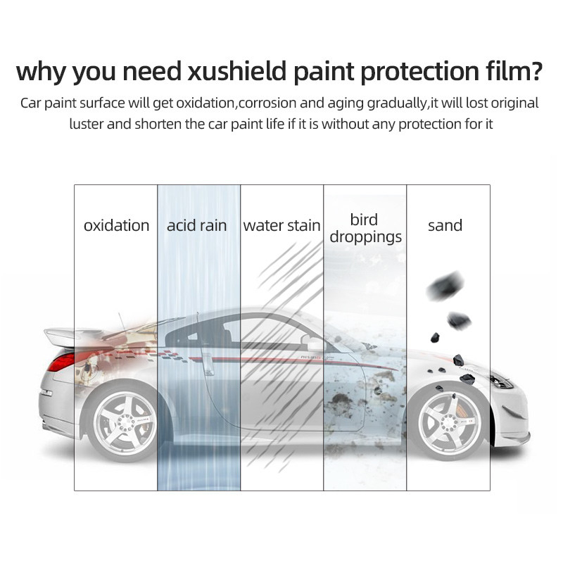 XUSHIELD 8.5mil Yüksek parlak hidrofobilik yüksek kaliteli Anti Çizik Isı Onarım Açık TPU Araç Boya Koruyucu Film