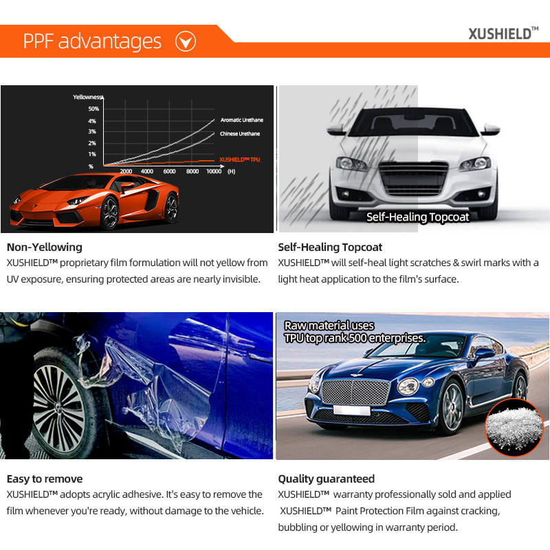 Xushield Ppf filmi 7.5Mil 6.5 Mil Anti Scratch Heat Repair Araç için net nano seramik boya koruyucu filmi TPU ppf